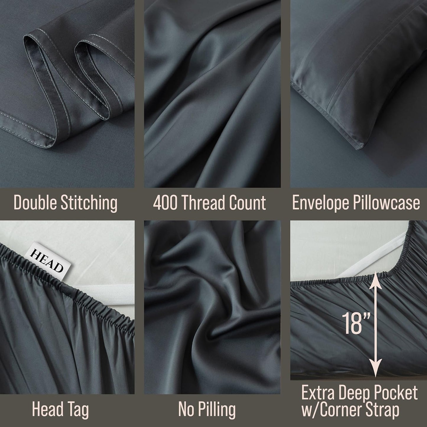 Bella Coterie Luxury Bamboo Viscose Split Top King Size Sheet Set | 100% Organically Grown | Ultra Soft | 34" Split | Cooling for Hot Sleepers | 18" Deep Pocket [Charcoal Grey]