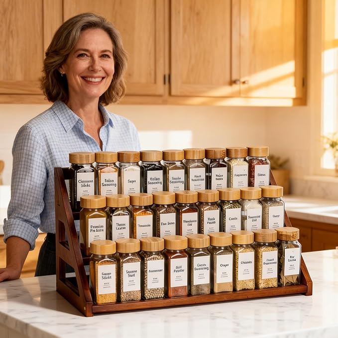Spice Rack, Spice Organizer -3 Tier Bamboo Spice Racks, Solution for Spice Storage in Kitchens, Countertops，Storage Rooms and Other Places(Walnut)
