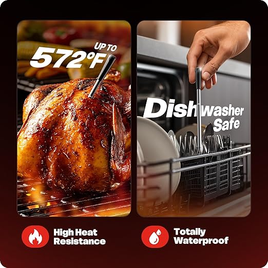 Smart Wireless Meat Thermometer with Ultra-Thin Probe, 6 Sensors Accuracy Digital Food Thermometer 0.5S Instant Read, IP67 Waterproof for BBQ, Grill, Smoker, Oven, Air Fryer,Black