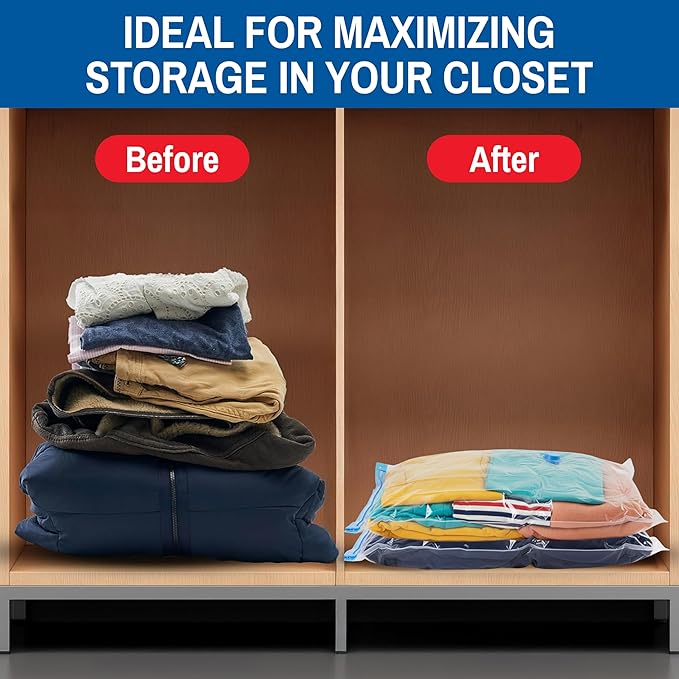 Spacesaver Premium Vacuum Storage Bags. 80% More Storage! Hand-Pump for Travel! Double-Zip Seal and Triple Seal Turbo-Valve for Max Space Saving! (Jumbo 6 Pack)