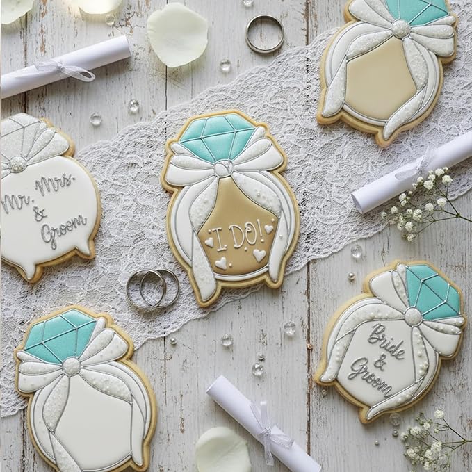 Wedding Cookie Cutters Cutter Ring Molds 3.5" with Plunger Stamps Baking Dough Tools Cake Shapes PLA Accessories for Birdesmaid Decorative Party Kitchen Supplies