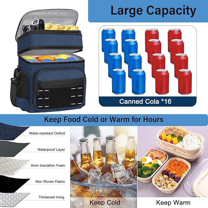 Lunch Box Cooler Bag - Insulated Tactical Lunchbox for Men - Large Lunch Pail Kit for Adults Work Outdoor Shifts Trips Blue 16L