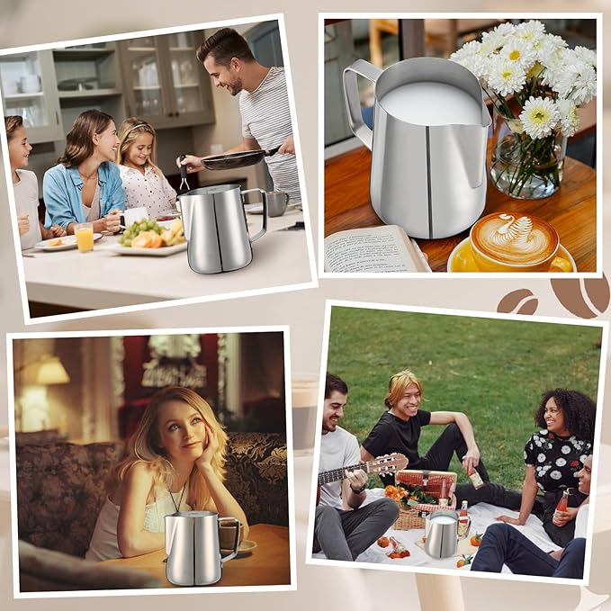 Honeydak 4 Pcs Milk Frothing Pitcher 304 Stainless Steel Steaming Pitchers for Coffee Bar Cappuccino Barista Tools Milk Jug Steamer Frother Cup (20 oz)
