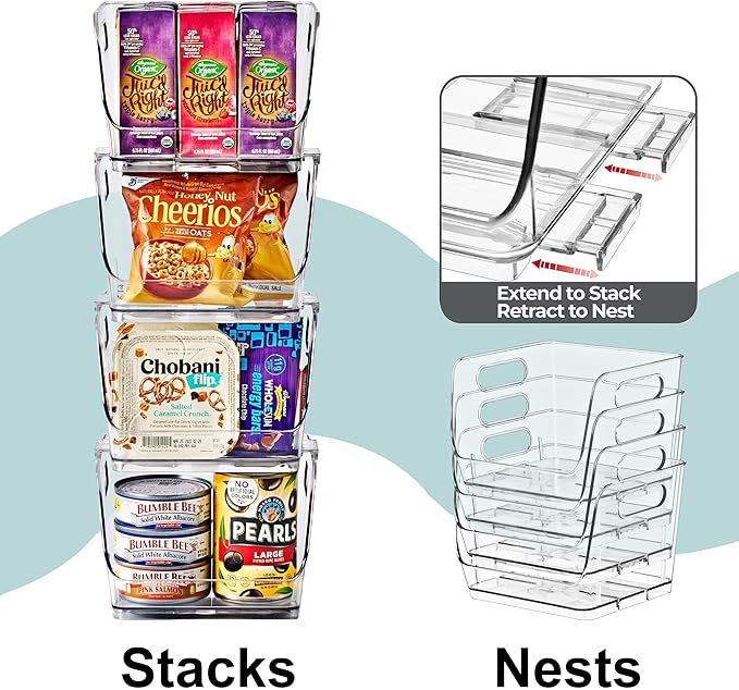 Sorbus Stackable Storage Bins Open Front, Clear Stackable Storage Bins, Pantry Bins for Storage and Organization, Acrylic Stackable Bins for Kitchen, Clear Pantry Organizer Bins (Small Square 6 Pack)