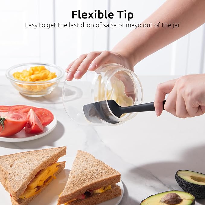 U-Taste Small Mini Silicone Spatula: 9×2inch 600ºF Heat-Resistant Food-Grade Jar Scraper for Kitchen Use, Non-Stick Seamless Flexible Baking Utensil for Mixing, Scraping Jam in Bowl or Cup (Black)