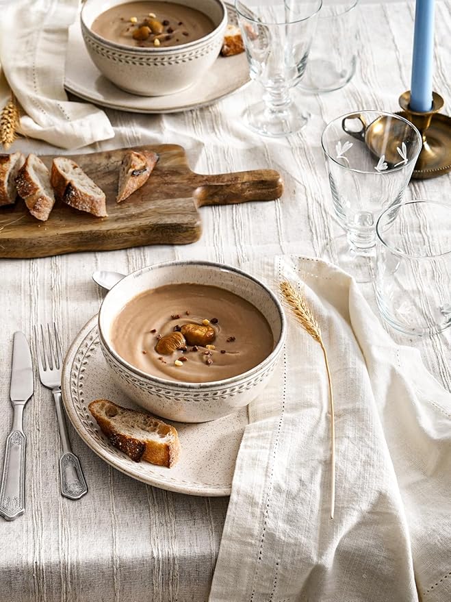 LE TAUCI Dinnerware Sets for 6, 18 Piece Plates and Bowls Sets, Ceramic Kitchen Dish Set, Chip Resistant, Microwave & Dishwasher Safe, Reactive Glaze Beige (8"&10" Plate, 27oz Bowl)