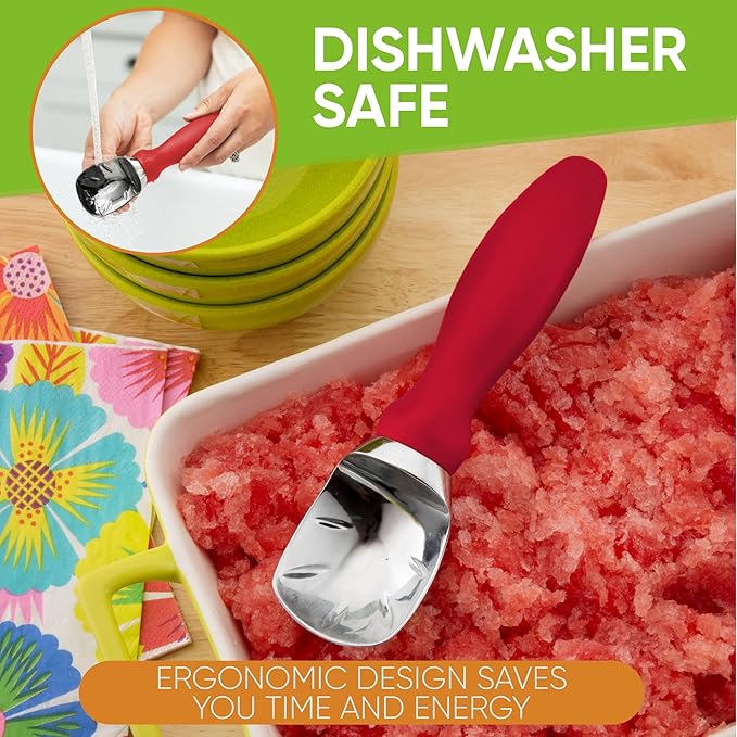Spring Chef Ice Cream Scoop with Soft Grip Handle, Professional Heavy Duty Sturdy Scooper, Premium Kitchen Tool for Cookie Dough, Gelato, Sorbet, Red