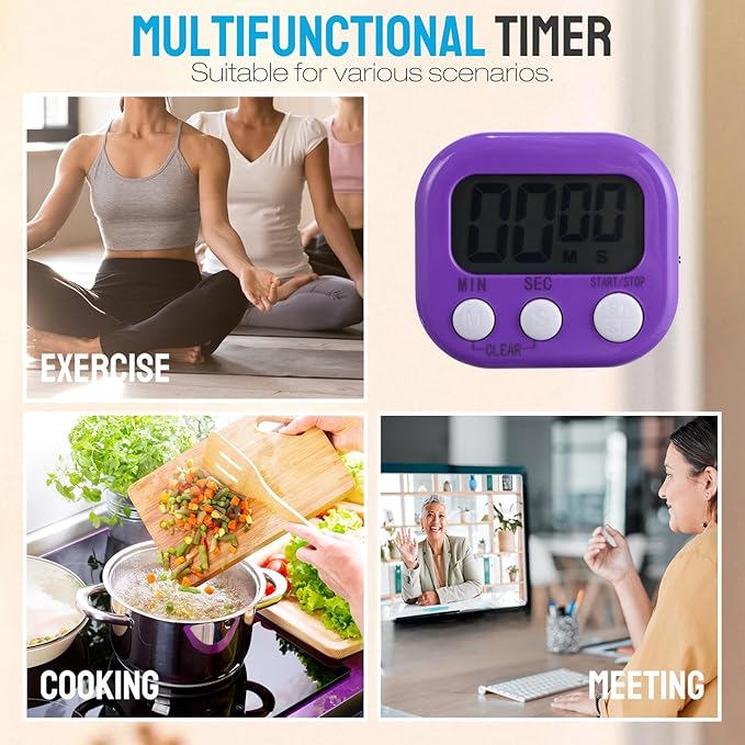 Weewooday 6 Pcs Digital Kitchen Timer Magnetic Timer Bulk On/Off Switch Minute Second Count up Countdown Loud Alarm for Exercise Cook Baking (Novel Color)