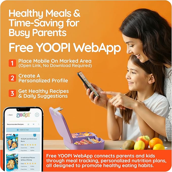 YOOPI Lunch Boxes for Kids–Toddler Bento Box with 4 Leakproof Compartment Food Bentobox Container,Lunch Box for School with Lunchbox Containers, Lightweight Sandwich Box & Snack Box (Lilac)