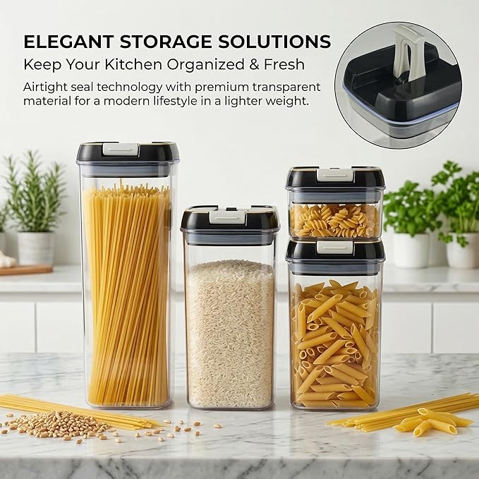 OMIO Airtight Food Storage Containers 7 Pcs, BPA-Free Kitchen Canisters with Intrusive Seal Lids & Silicone Gasket for Cereal, Flour, Pasta - Leak Proof, Stackable Pantry Organizers