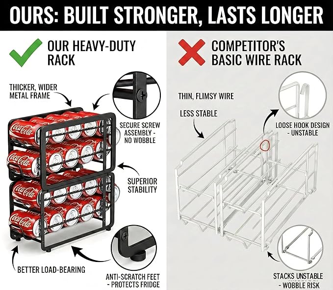CANYAVE Soda Can Organizer Storage Rack, 2 Pack Stackable Beverage Soda Can Dispenser Organizer Holder for Refrigerator, Cabinet, Pantry (Black)