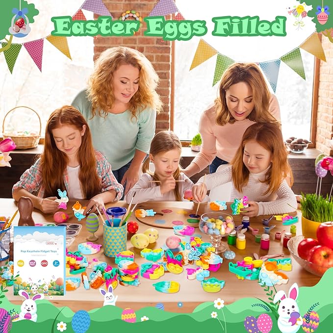 Easter Pop Fidget Toys Bulk Its 24 Pack Easter Party Favors for Kids Easter Egg Fillers Basket Stuffers Mini Pop Keychain It Goodie Bag Stuffers Fidgets for Classroom Prizes Kids Party Supplies Gifts