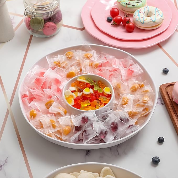 Chip and Dip Serving Set Divided Serving Platter Appetizers and Cheeses Serving Tray White Compartment Dishes for Party, Christmas, Dessert, Fruit, Candy, 13-inch Set of 2