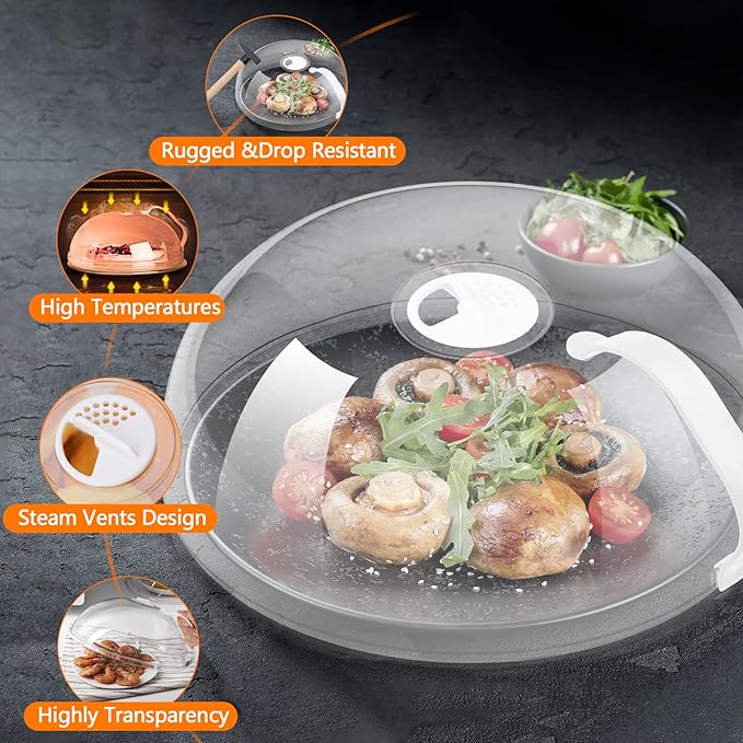 Microwave Splatter Cover for Food- 2 Pack with Handle, Steam Vents, Keeps Oven Clean, BPA Free