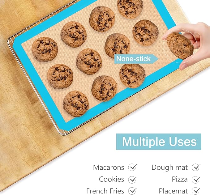 Silicone Baking Mat, Reusable Silicone Mats for Baking Set of 3, Non-Stick Baking Supplies for Pastries, Cookies, Macaroons, Bread