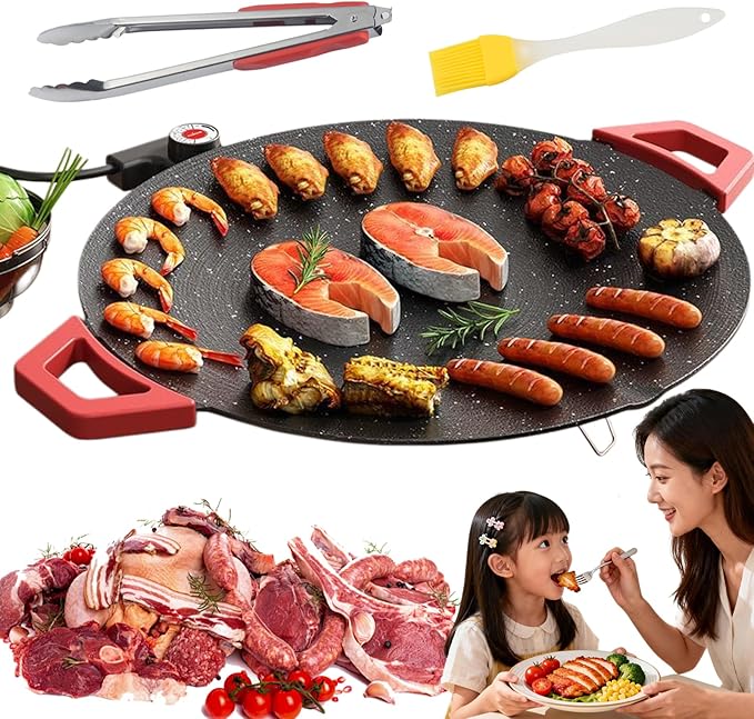 2026 Upgraded 12/14/16in Non-Stick Electric Indoor Grill Pan,Large Round Electric Griddle & Smokeless Korean Bbq Grill Indoor,Fast Heating,For Bbq,Pancakes,Steaks,Burger (12in)