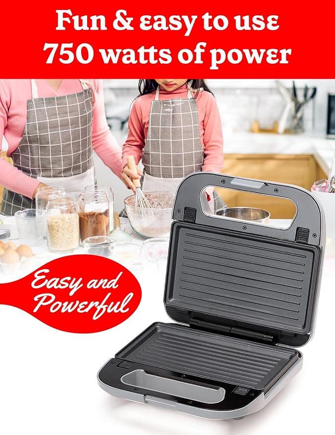 3-in-1 Indoor Grill, Sandwich/Panini Press & Waffle Maker Plus, Silver