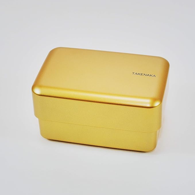 TAKENAKA Bento Nibble Box, Eco-Friendly Lunch Box Made in Japan, BPA and Reed Free, 100% Recycle Plastic Bottle Use, Microwave and Dishwasher Safe, Bento Box (Gold *Band: Orange)