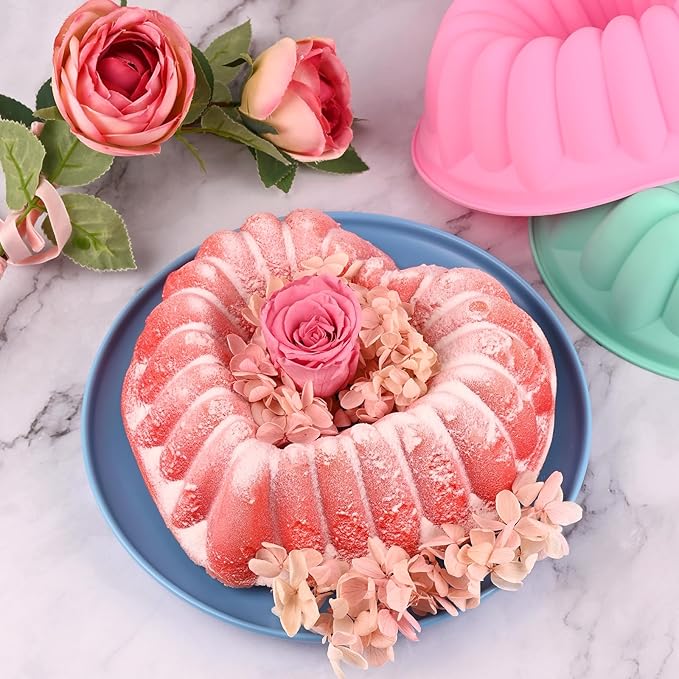 HUAKENER 2 Pack Heart Fluted Cake Pan, 9 Inch Heart Cake Molds, Nonstick Silicone Cake Molds