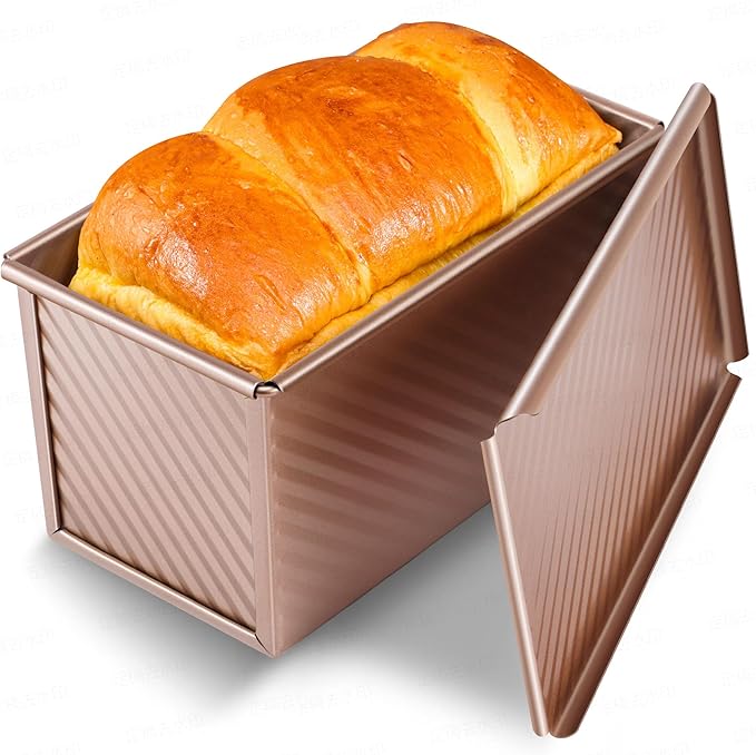 Yupjlia Pullman Loaf Pan with Lid, Premium 1 lb Dough Sandwich Nonstick Bread Pan with Lid for Homemade Bread, Heavy Duty Carbon Steel Corrugated Pullman Toast Box with Cover for Baking, Bakeware