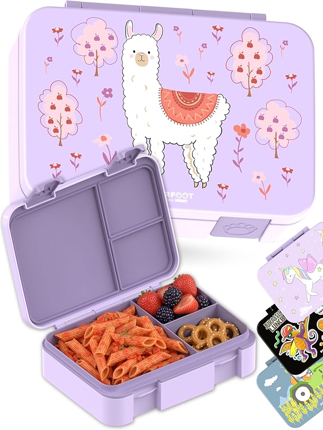 BEARFOOT Bento Box Compact, BPA-Free Children's Lunch Box for School and Nursery, Leak-Proof Lunch Box for Girls and Boys, Practical, Lightweight and Compact (Llama Purple, 4 Cups)