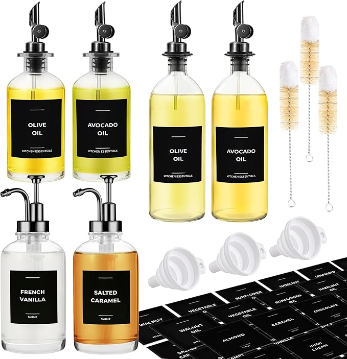 Spaceneat Olive Oil Dispenser Bottle for Kitchen & Coffee Syrup Dispenser Bundle, Black