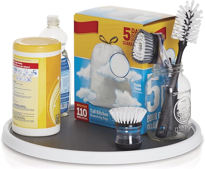 Copco 18-Inch Lazy Susan Turntable Organizer, Non-Skid Pantry or Cabinet Spinner for Spices, Condiments, and Bottles, Durable White/ Gray Design