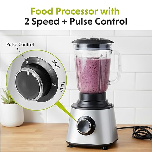 Simple Deluxe Food Processor Blender Combo, 300W Multifunctional Electric Kitchen Tool with 1.5L Glass Jar & 6-Cup Chopper, Ideal for Slicing Dough Meat Puree, 2 Adjustable Speeds & Safety Lock, Black