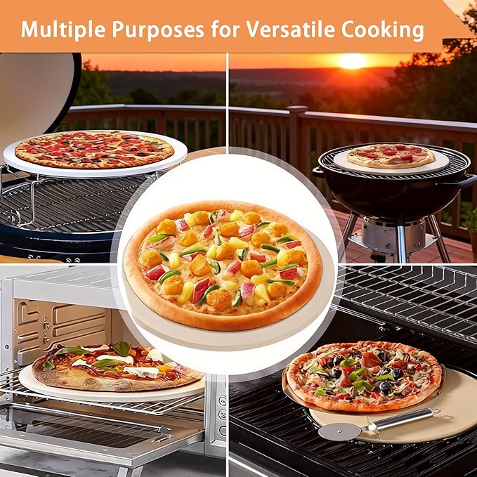 15 Inch Half-Moon Ceramic Heat Deflector Plates for Kamado Joe Classic I, II, III, Big Green Egg Grill Parts BQ Accessories, 2-Pack Pizza Stone