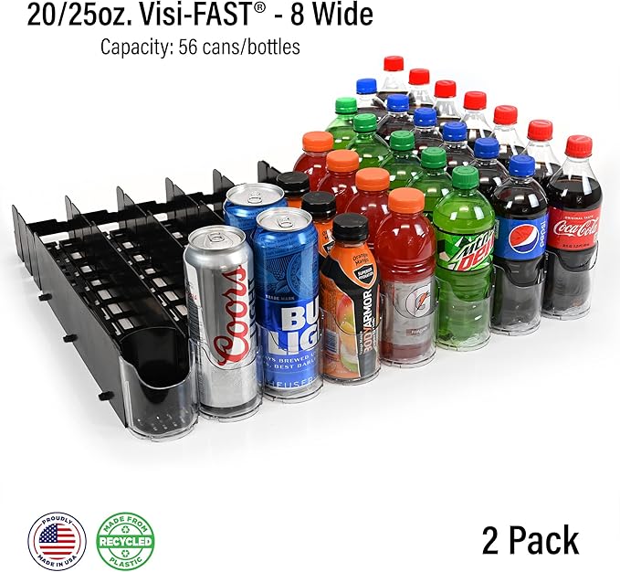 Display Technologies Fridge Organizer & Soda Can Dispenser for Refrigerator - Drink Dispenser & Refrigerator Storage (2-Pack)