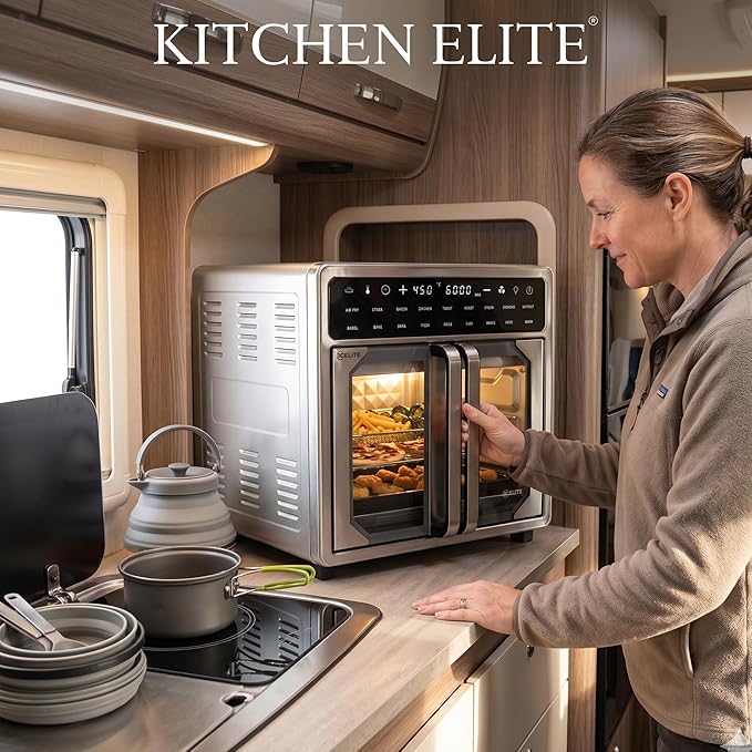 Kitchen Elite 16 Quart French Door Air Fryer Oven – Family Size Countertop Convection Cooker with LED Display, Stainless Steel