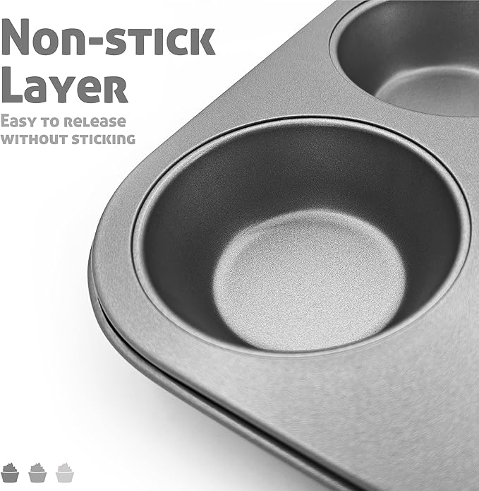 Satax Muffin Pan for Baking, Nonstick Cupcake Tin 6 Cup,sets of 2,Heavy Duty Steel Muffin Pan (Silver, 6-cup)