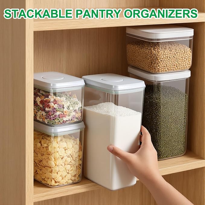 TBMax Flour Sugar Storage Container 3Pack 1.26+2.11+3.48 Quart, Airtight Food Storage Containers with Pop Up Lid & Measuring Scoop for Kitchen Pantry Organization