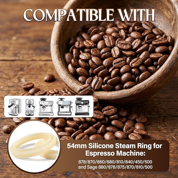 2PCS 54mm Silicone Steam Ring for Breville Espresso Machines (878/870/860/880/810/840/450/500) & Sage Models (880/878/875/870/810/500), BPA-Free Leak-Proof Replacement Accessory
