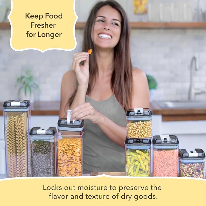 Simply Gourmet Airtight Food Storage Containers with Lids – 6 Piece Slim Kitchen Pantry Organization Set, 5 Cup Capacity, BPA-Free Clear Plastic, Stackable Containers for Flour, Sugar, Rice, Snacks