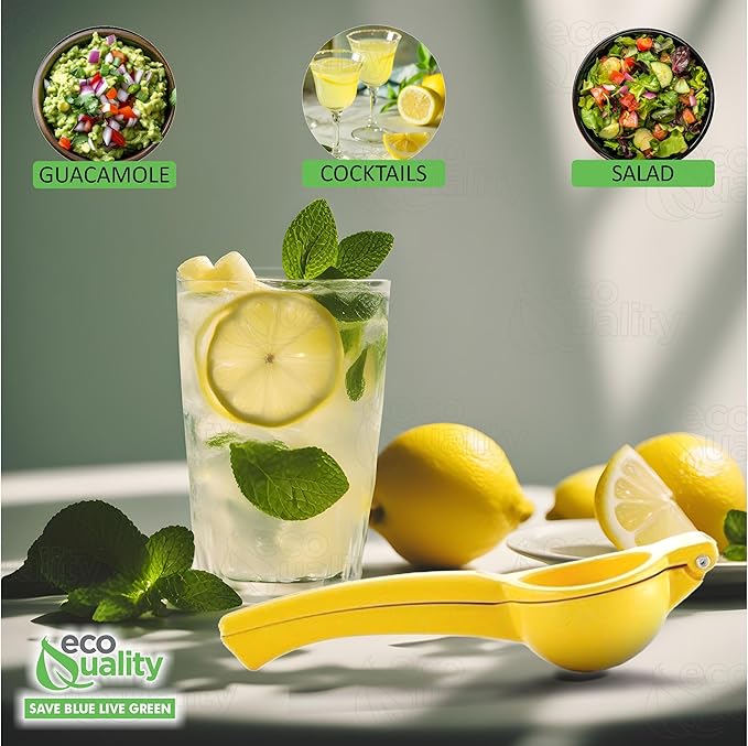 EcoQuality Heavy Duty Handheld Yellow Citrus Juice Squeezer Premium Lemon, Lime & Orange Press for Maximum Extraction Easy to Use, Durable and Rust Resistant Metal Manual Juicer (24)