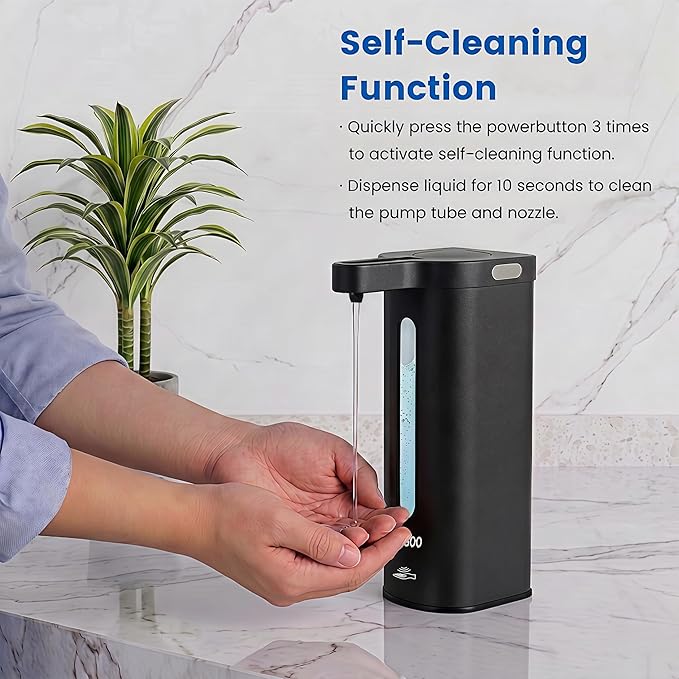 Touchless Automatic Soap Dispenser, 17 oz / 500ml Type-C Rechargeable Countertop Liquid Hand Soap Dispenser for Kitchen and Bathroom, Stainless Steel, Black