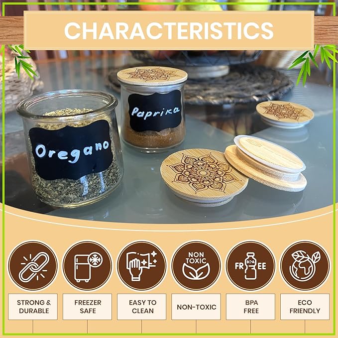 Mandala Bamboo Oui Yogurt Jar Lids – 4 Pack | Reusable Bamboo Tops for Yoplait Oui Glass Jars | Airtight Oui Yogurt Jar Covers with Silicone Seal | Replacement Lids for Oui Yogurt Storage Containers