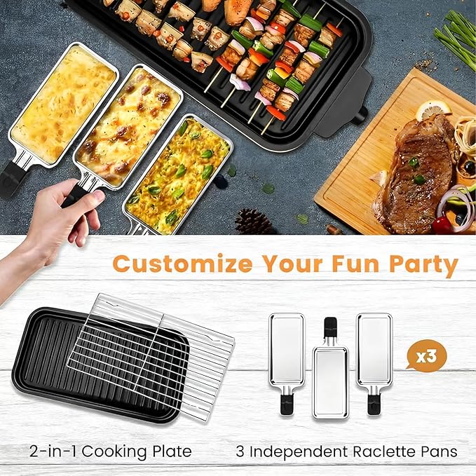 2 in 1 Electric Indoor Grill 1700W - YOHAWJAN Black Smokeless Indoor Grill Pan with Grilling Net & Non-Stick Removable Griddle Plate, Temperature Control Korean BBQ Grill for Kitchen with 3 Cheese Pan