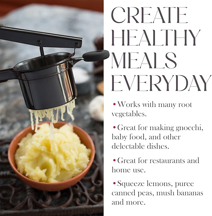 Bellemain 15 oz Large Potato Ricer | Heavy-Duty Stainless Steel Potato Ricer & Masher | Perfect for Mashed Potatoes | Ricer Kitchen Tool with 3 Interchangeable Discs (Metallic Black)