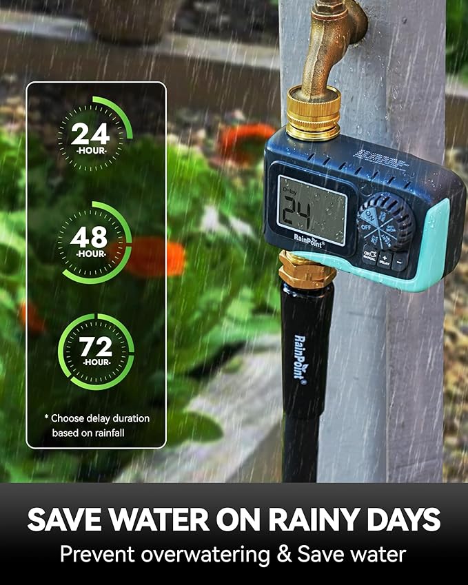 RAINPOINT Sprinkler Timer, 100% Metal Pipe Water Timer for Garden Hose, Programmable Hose Controller for Watering, Sprinkler Controller with Manual Watering/Rain Delay for Outdoor Lawn & Garden (1PCS)