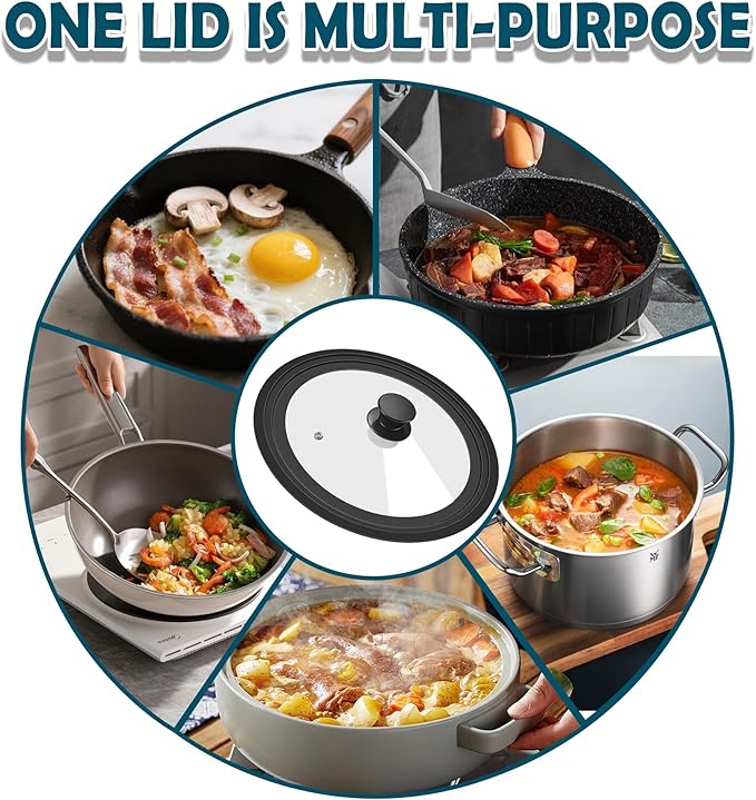 Universal Lid for Pots Pans and Skillets, 11&12&13 inch, Diameter Cookware, Silicone Replacement Pan Lid Pot Lids for Frying Pans, Cast Iron,Tempered Glass Lid