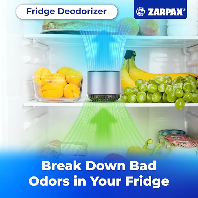 ZARPAX Refrigerator Deodorizer - Double Pack - Fridge Smell Eliminator Lasts for 10 Years -18ft3 Capacity Strong Fridge Odor Absorber, Eliminator & Air Purifier - More Effective Than Baking Soda