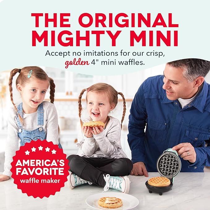 Dash Mini Waffle Maker- Compact Electric Iron for Creative Homemade Treats - Nonstick Surface - Easy-to-Clean - Perfect for Kids & Families - Aqua