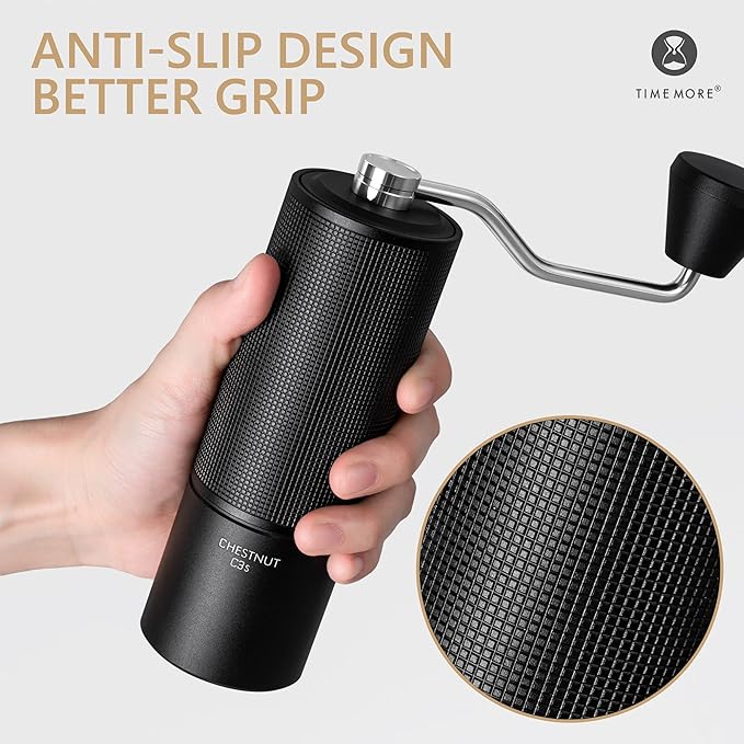 Chestnut C3S Manual Coffee Grinder TIMEMORE, Hand Coffee Grinder with Adjustable Grind Setting, Stainless Steel S2C Conical Burr Coffee Grinder, for Espresso to French Press Black