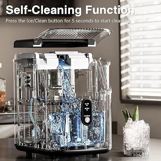 Antarctic Star Nugget Ice Makers Countertop, Portable Ice Machine with Ice Scoop & Basket, 34Lbs/24H, Self-Cleaning, One Click Operation for Camping/RV/Party (Stainless Steel Black)