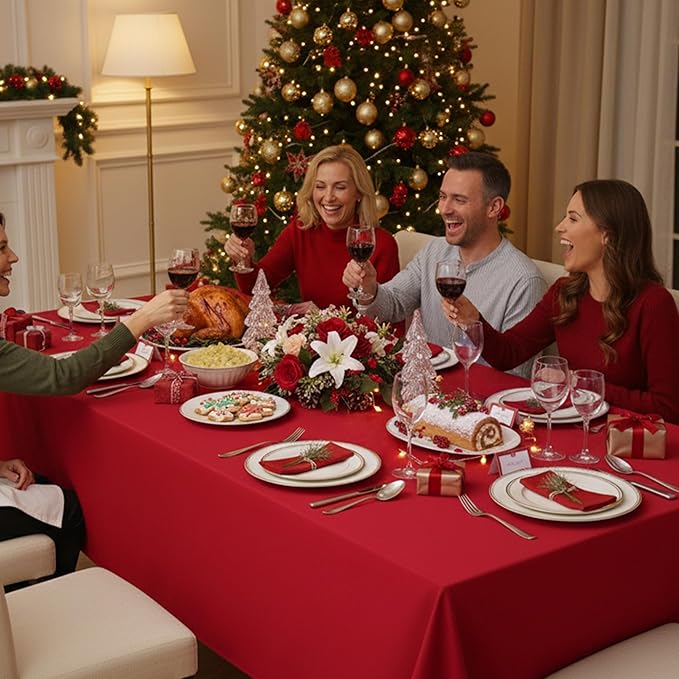 10-Pack Red Tablecloths for Rectangle Tables, 60 x 84 Inches, Stain-Resistant Polyester Fabric for 4 Foot Tables - Washable Table Covers for Weddings, Banquets, Birthday Parties, Events
