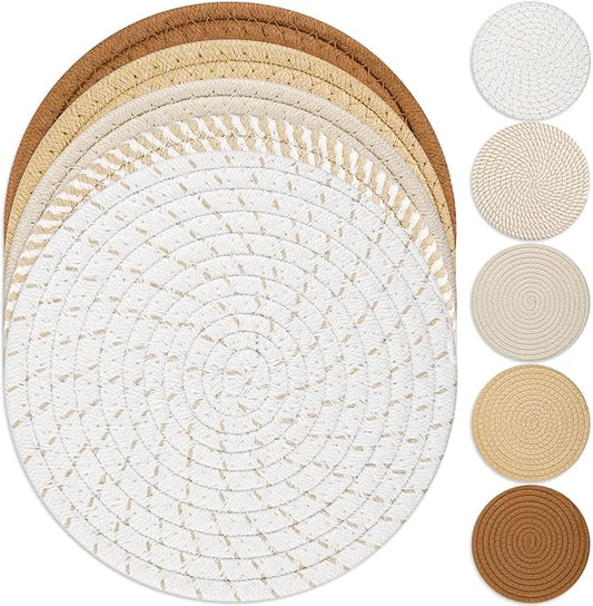 Tidponra Trivet Mats Set for Hot Dishes, 5 Heat Resistant Pot Holders for Kitchen, Home Essentials, Anti Stain Hot Pads for Hot pots and Pans, Fall Decorations for Home, 7 Inches(Brown)