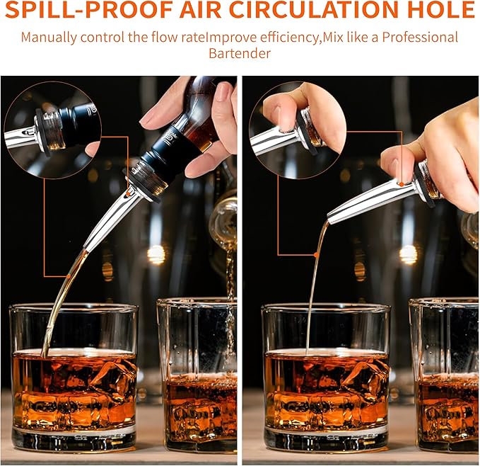 72 PACK Femilkt Liquor Pour Spout With Dust Caps,Stainless Steel Pourers Spouts for Liquor Bottles,Bottle Pourers for Alcohol, Olive Oil - Speed Pourers, Bar Bartender Accessories