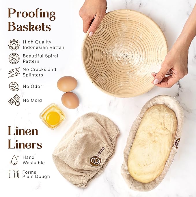 Sourdough Bread Baking Supplies and Starter Kit - Ultimate Bread Making and Sourdough Starter Kit with Proofing Baskets, Sourdough Jar, Bread Lame, Scrapers & Danish Whisk